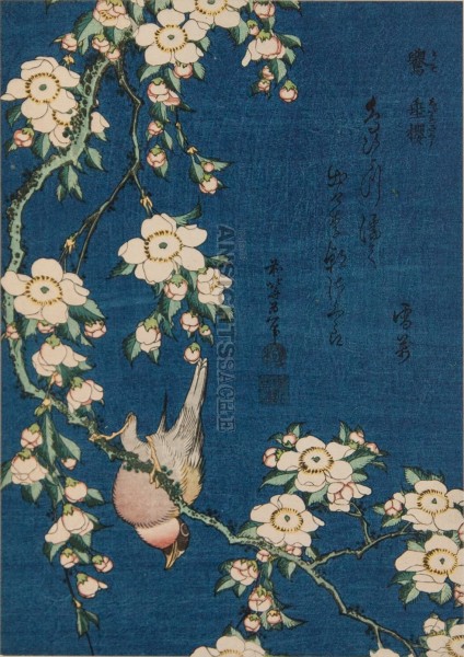 Postkarte &quot;Katsushika Hokusai - Gimpel und Weinende Kirsch&quot;