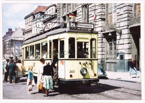 Postkarte Straßenbahn in der Beckergrube , 1958