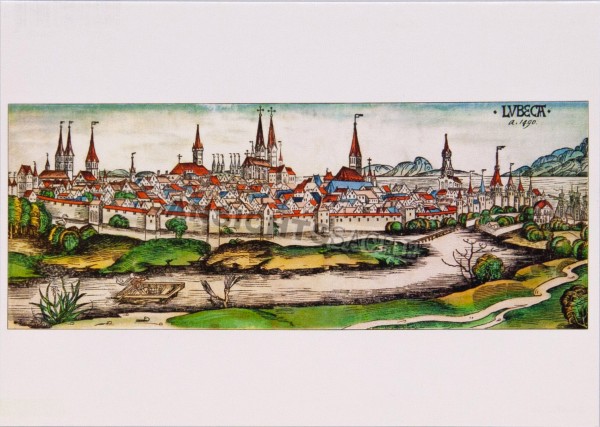 Postkarte Lübeck Ansicht von Osten 1490