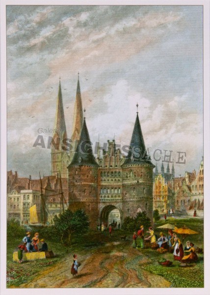 Postkarte Holstentor Stahlstich 1876