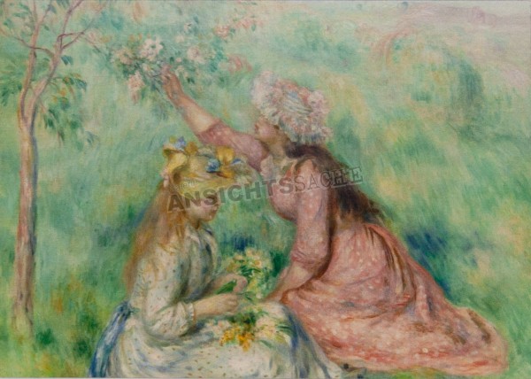 Postkarte &quot;Pierre-Auguste Renoir - Mädchen pflücken Blumen auf einer Wiese&quot;