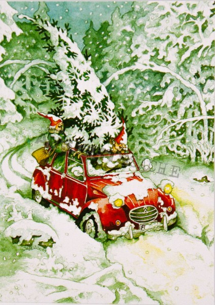 Weihnachtskarte von Inge Löök &quot;Frauen im Auto&quot;