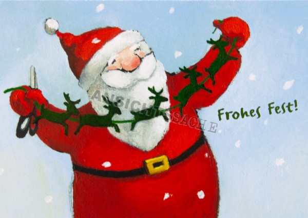 Postkarte - Weihnachtsmann wünscht ein frohes Fest!